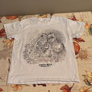 5/$3 White Graphic T-Shirt with Costa Maya Design changes in sunlight